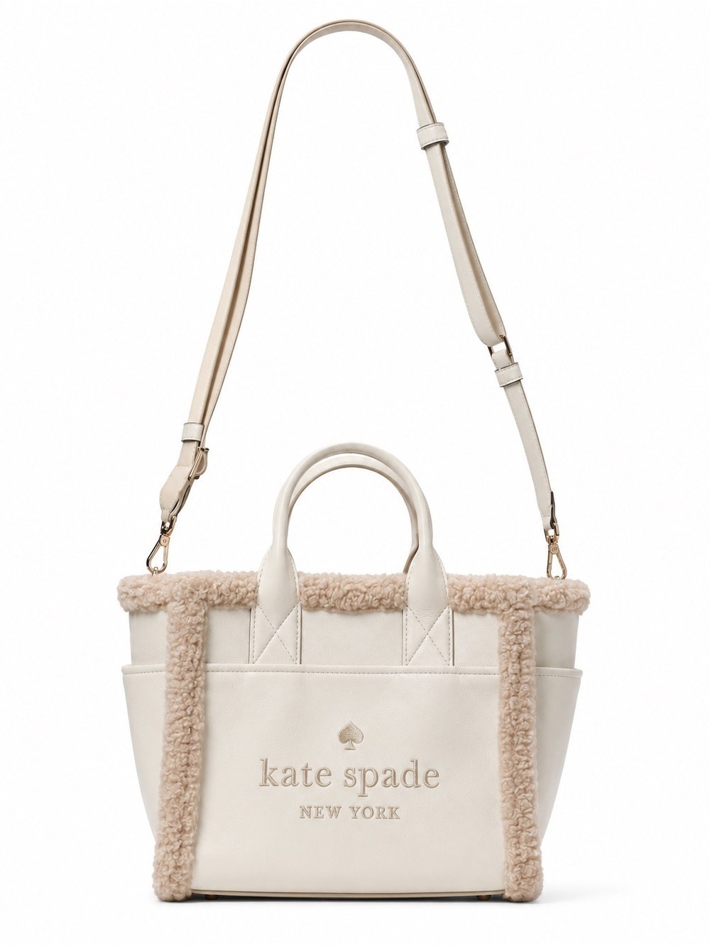 Kate Spade New York Cream Sherpa Trim Tote Crossbody Bag Winter Cozy Chic